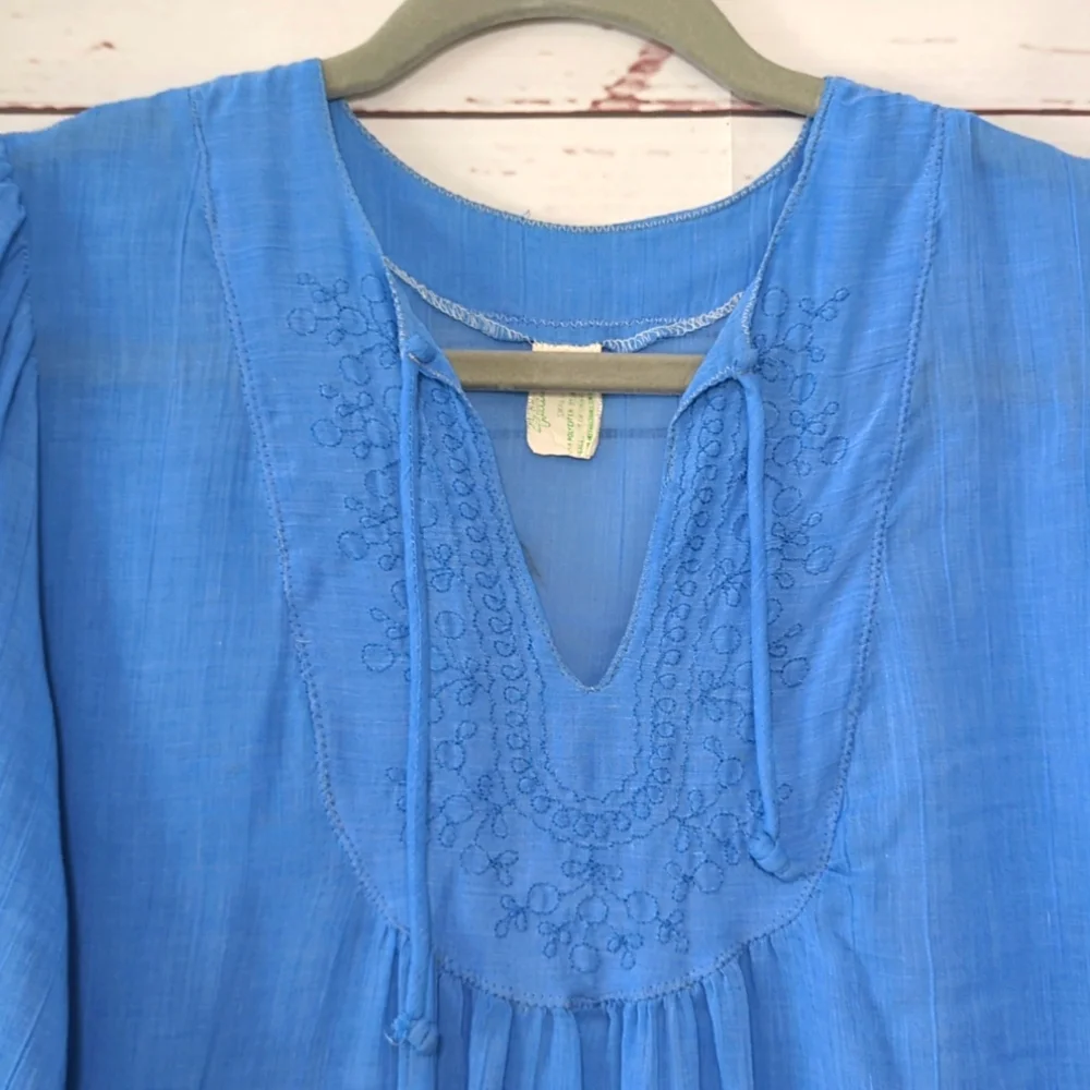 Vintage Trillium‎ Nightgown 50's Blue Sheer Prairie Union Made Cottagecore Small